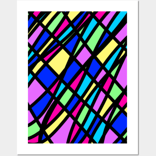 Overlapping Squares and Shapes Stained Glass Design in Funky Colors, made by EndlessEmporium Posters and Art